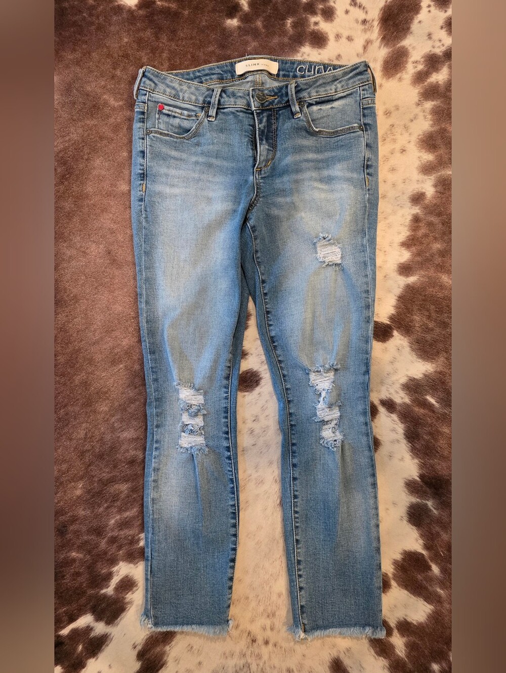 Slink Jeans Curvy Size 6 Distressed Skinny Jeans Raw Hem Low Rise